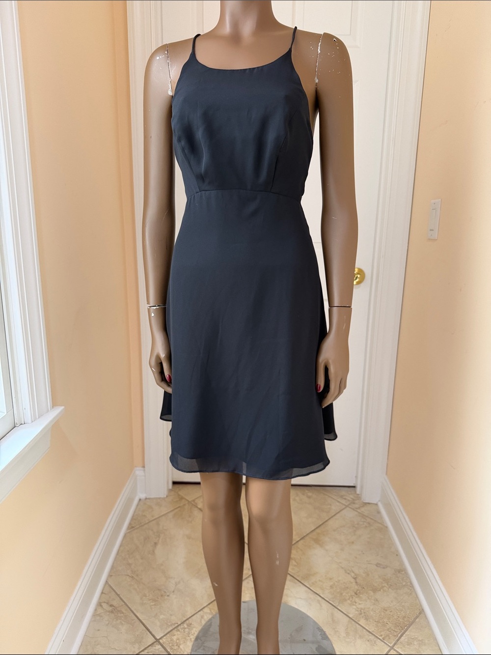 Moda International Black Backless Slip Mini Dress with Spaghetti Straps